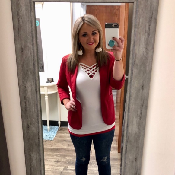 Women’s Open Front Blazer-RED - Picture 1 of 1